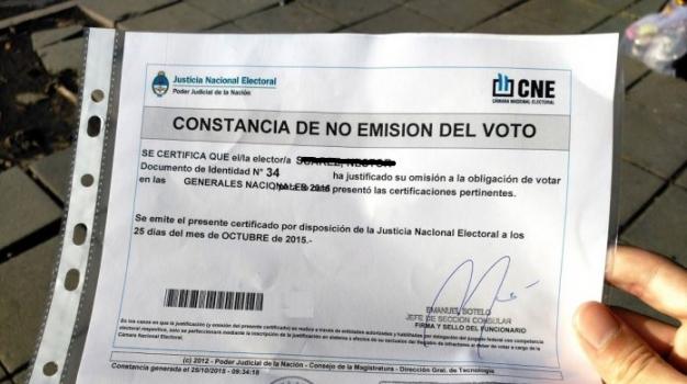 Justificación de la no emisión del voto