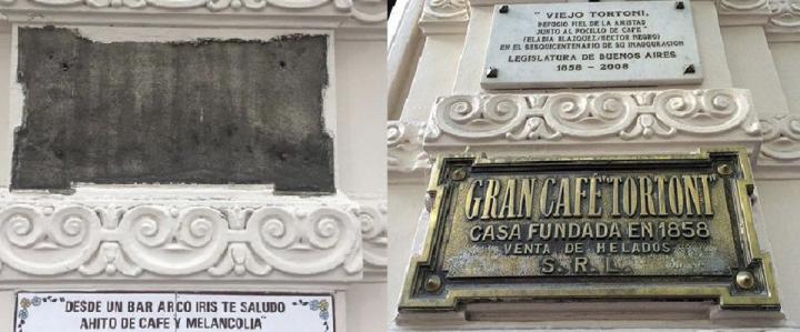Robaron la placa insignia del Café Tortoni