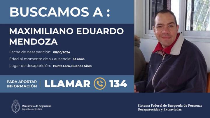 Buscan a Maximiliano Eduardo Mendoza